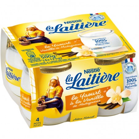 NESTLE La Laitière - Yaourt vanille - pot verre 4x125g